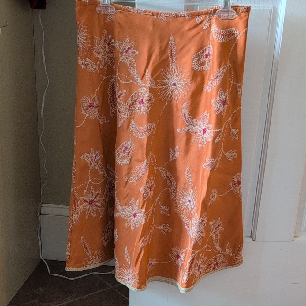 Silk Embroidered Orange Skirt